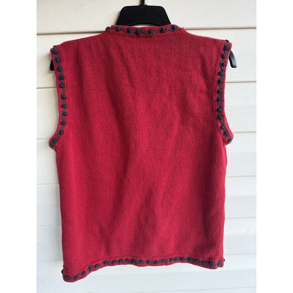 Vintage 90s Women’s M Erika Red Floral Knit Embroidered Button Down Vest Flowers - Picture 9 of 11